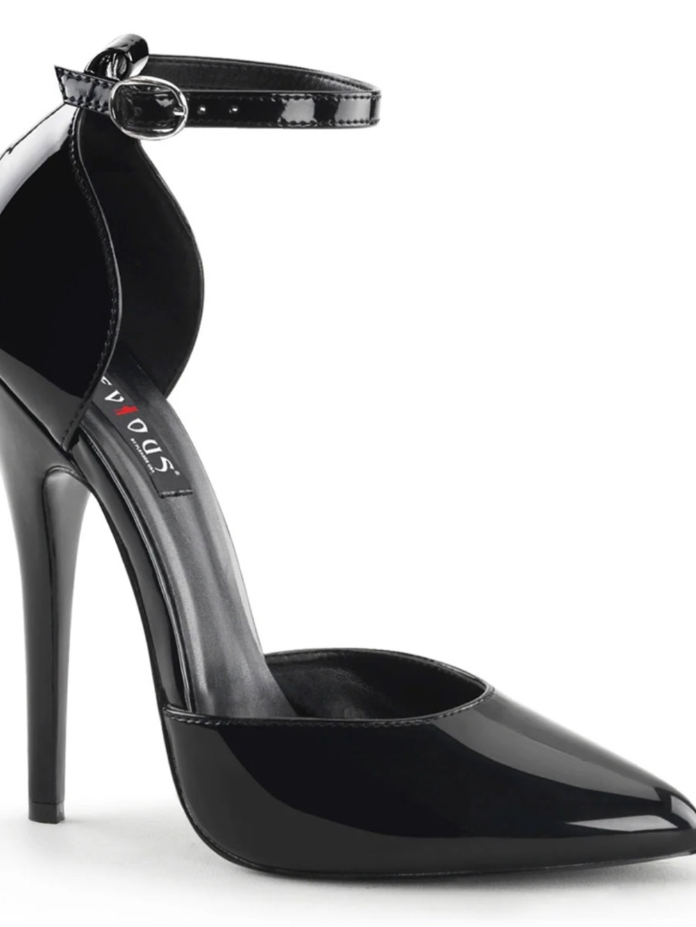Pleaser Devious Domina 402 Black Patent Ankle-Strap Pointed Toe Pump